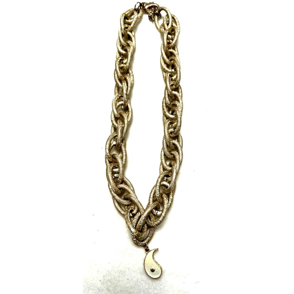 Gold Chunky Chain Necklace Teardrop Pendant Lobster‎ Closure